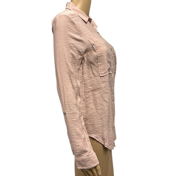 Calvin Klein Jeans Dusty Rose Button Down‎ Roll Tab Long Sleeve Blouse Womens S - Picture 4 of 11
